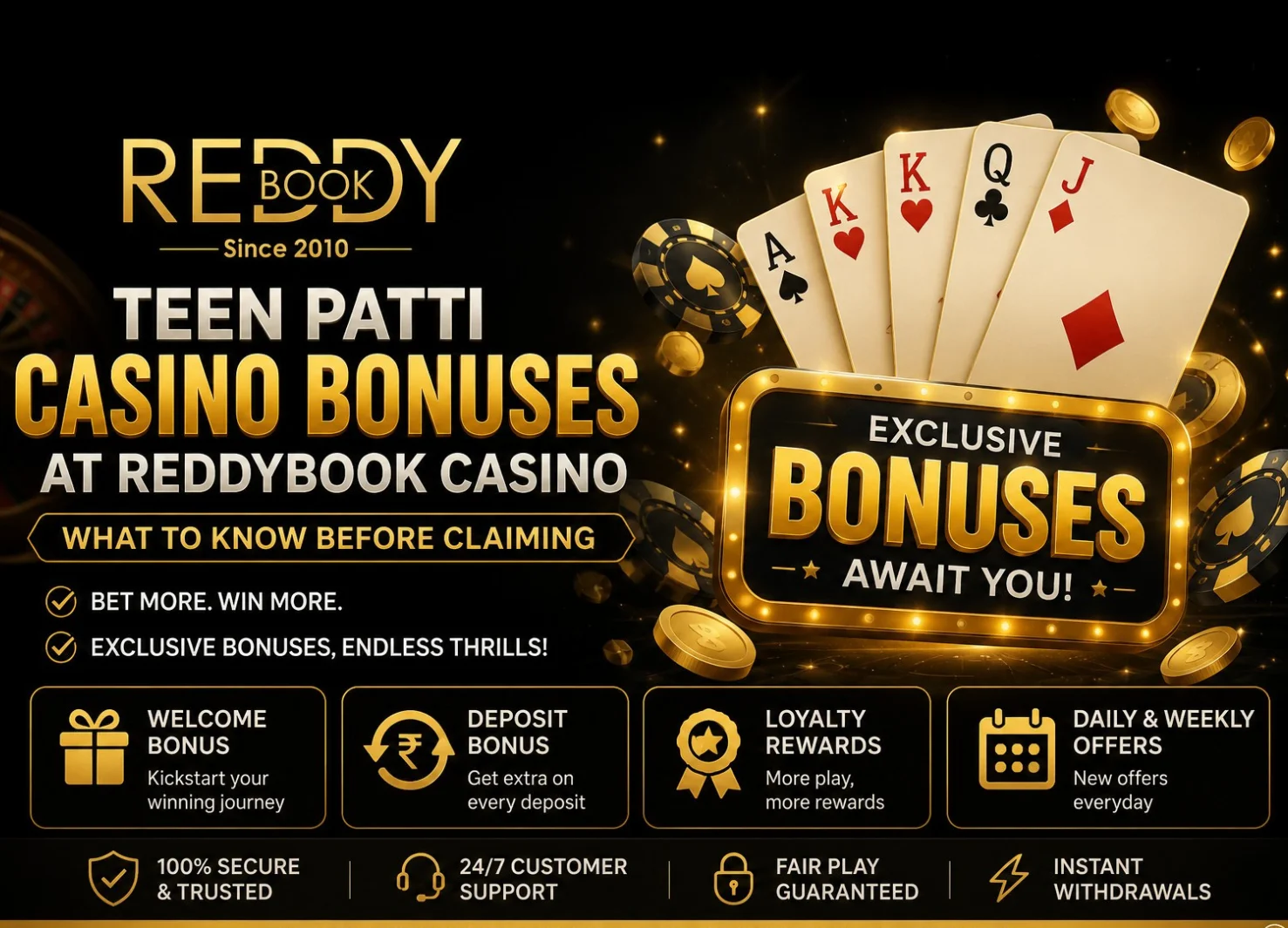 Teen Patti Casino Bonuses at Reddybook Casino India